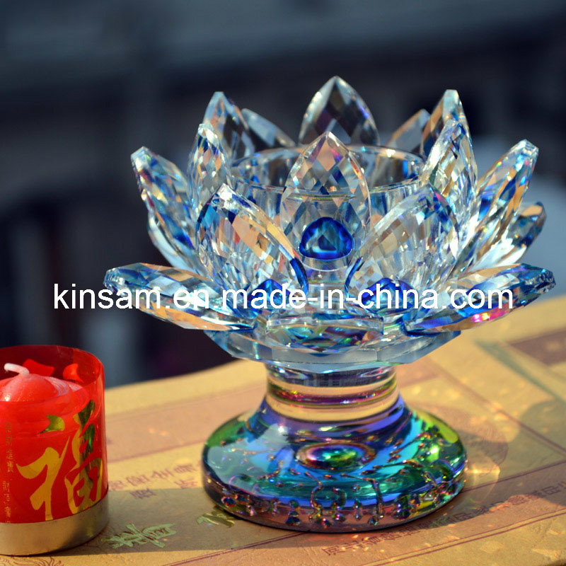 2016 New Design Colorful Crystal Lotus Glass Candle Holder