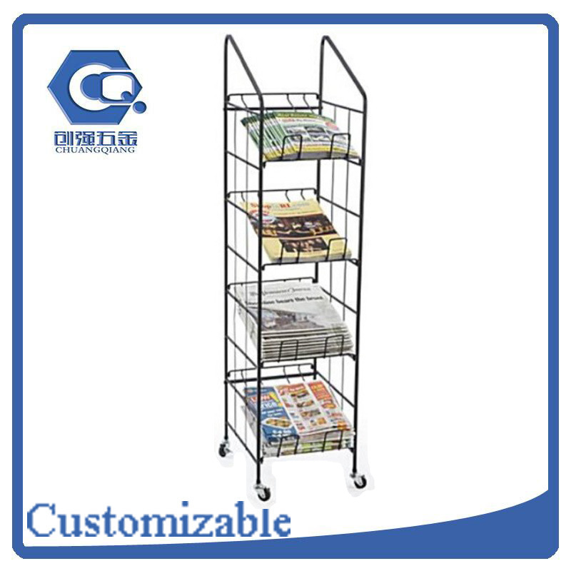 Customized Floor-Standing 4-Layer Metal Wire Newspaper Display Rack