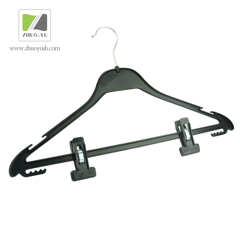 Black Plastic Clothes / Skirt Hanger with Clips