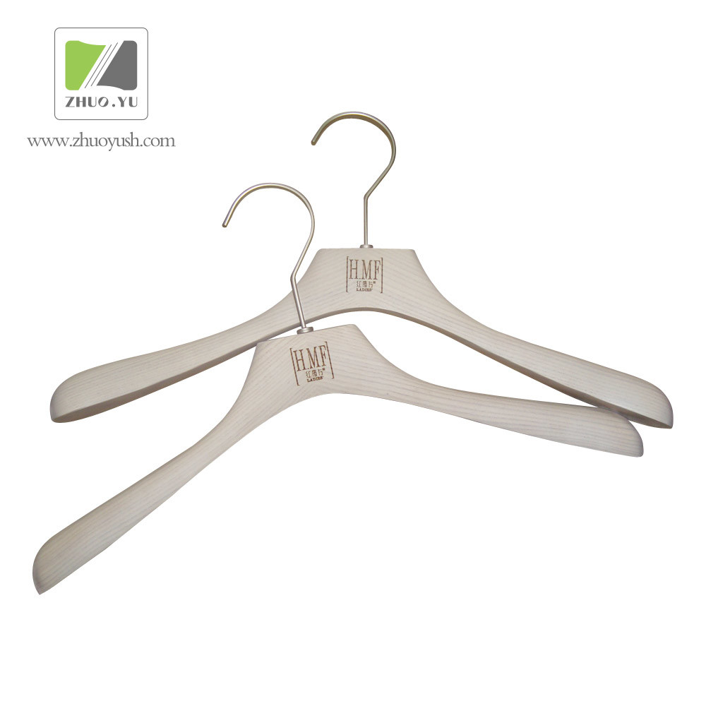 off-White Ashtree Wood Cloth Hanger with Nickel Square Hook