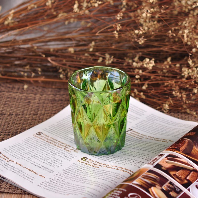 Luxury Ion Plating Embossed Glass Candle Holders for Christmas Gift