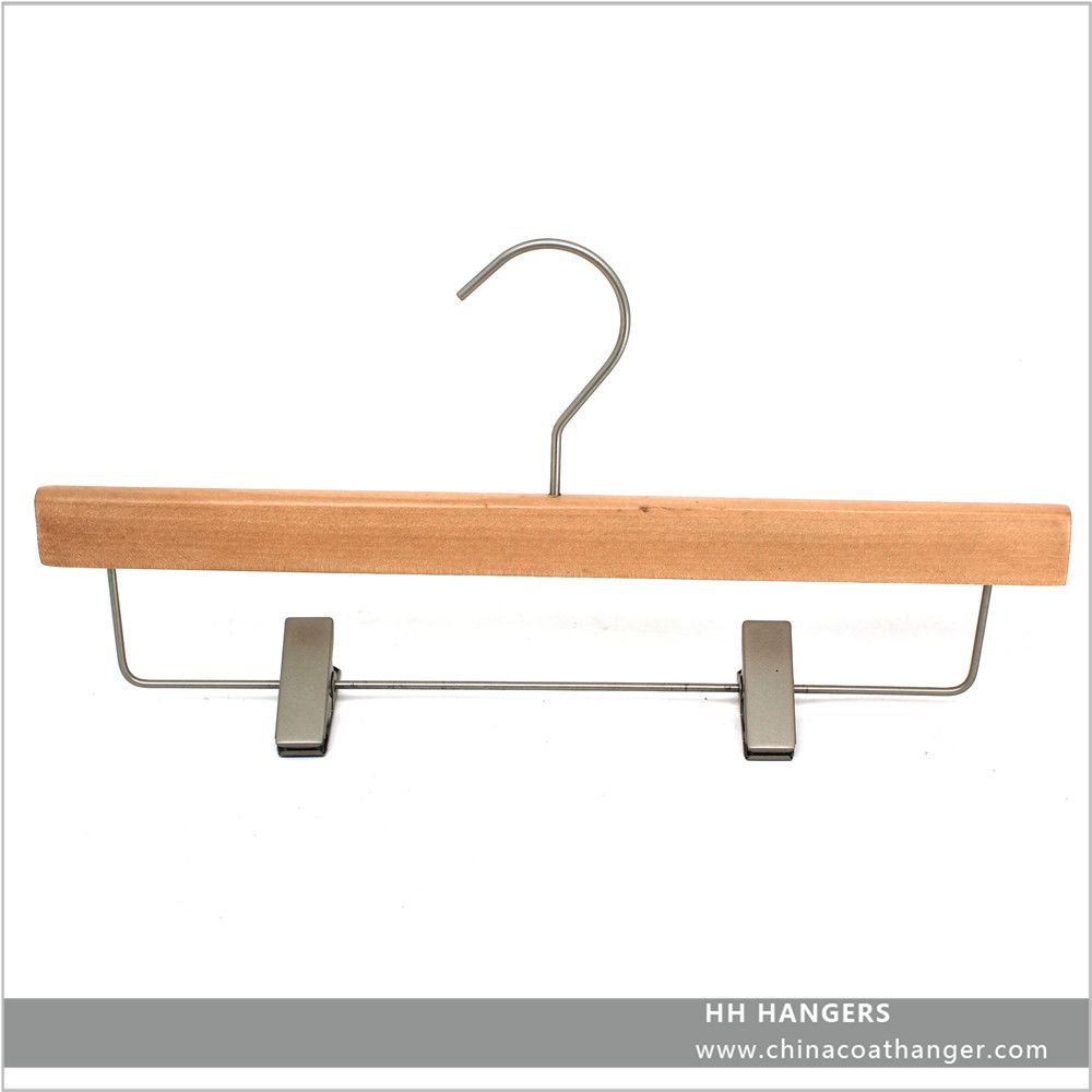 Hh Natural Color Wooden Pants Hanger with Clips, Wood Hanger for Trousers