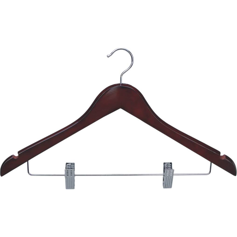 Hotel Guest Room Wooden Female Hanger with Silver Clips