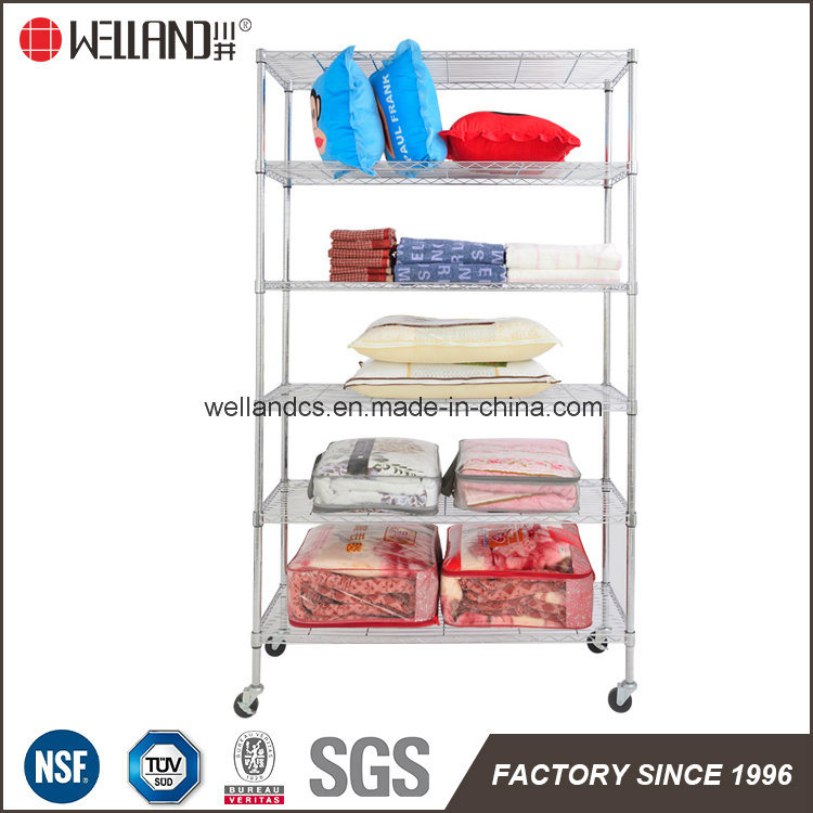 Wholesale 6 Shelves Storage Light Duty Adjustable Multipurpose Metal Display Rack on Wheels