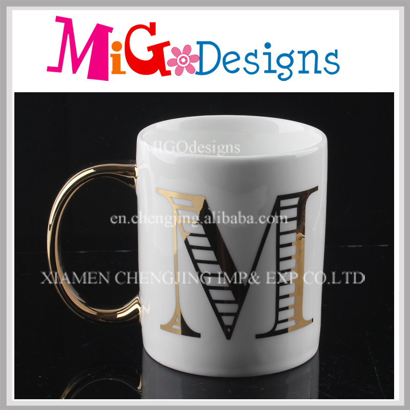 Wholesale Cup with Hand-Printing Letters-Printed Shaped Ceramic Mug