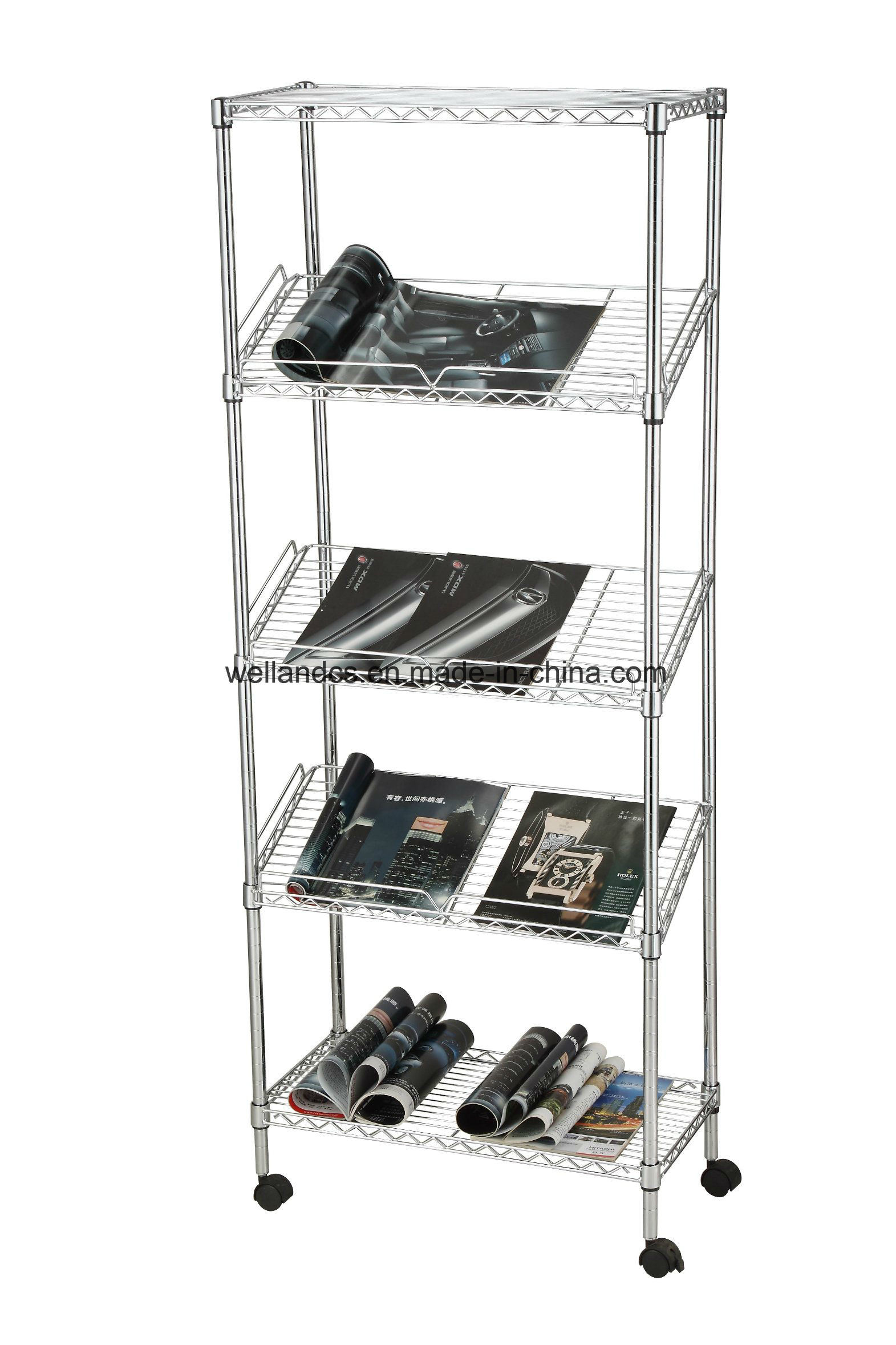 DIY 5 Tiers Slanted Chrome Steel Wire Magazine/Book Display Rack Holder (CJ-B1196)