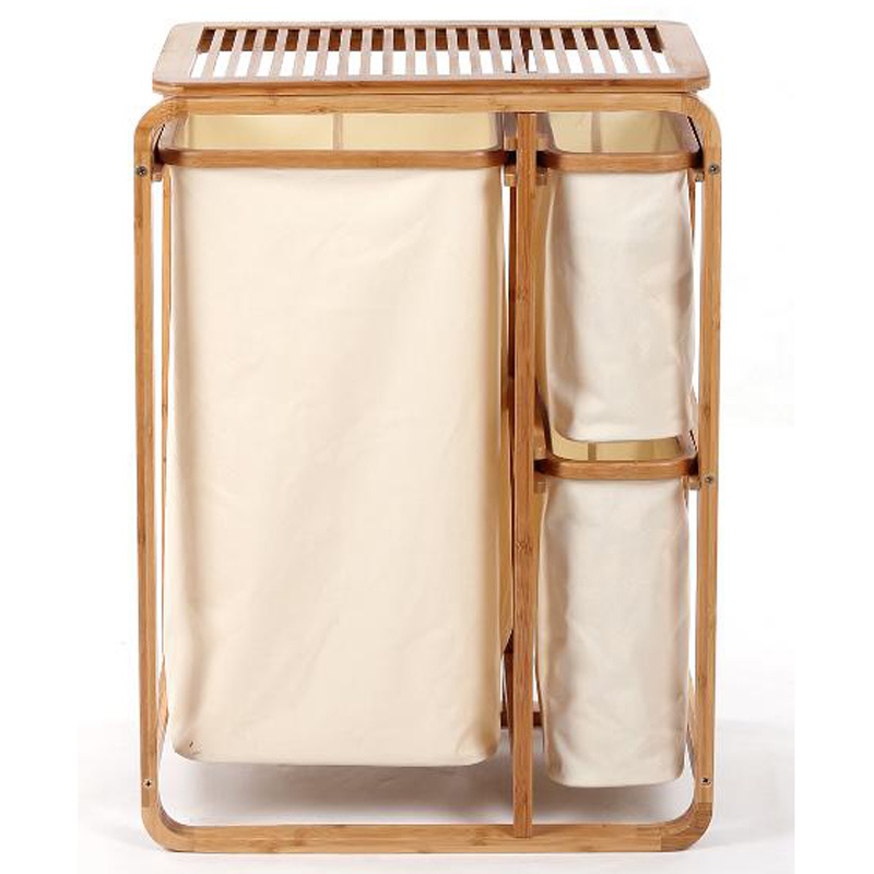 Bamboo Storage Rack with Three Fabric Basket