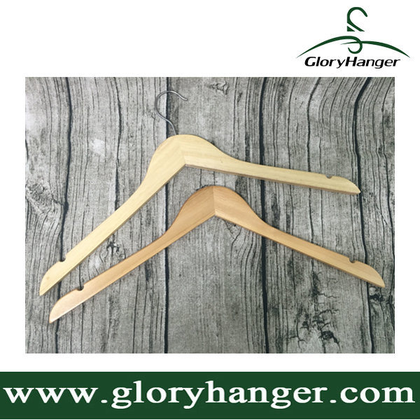 Natural Oak Hanger for Hotel, Wooden Hanger, with Pant Bar