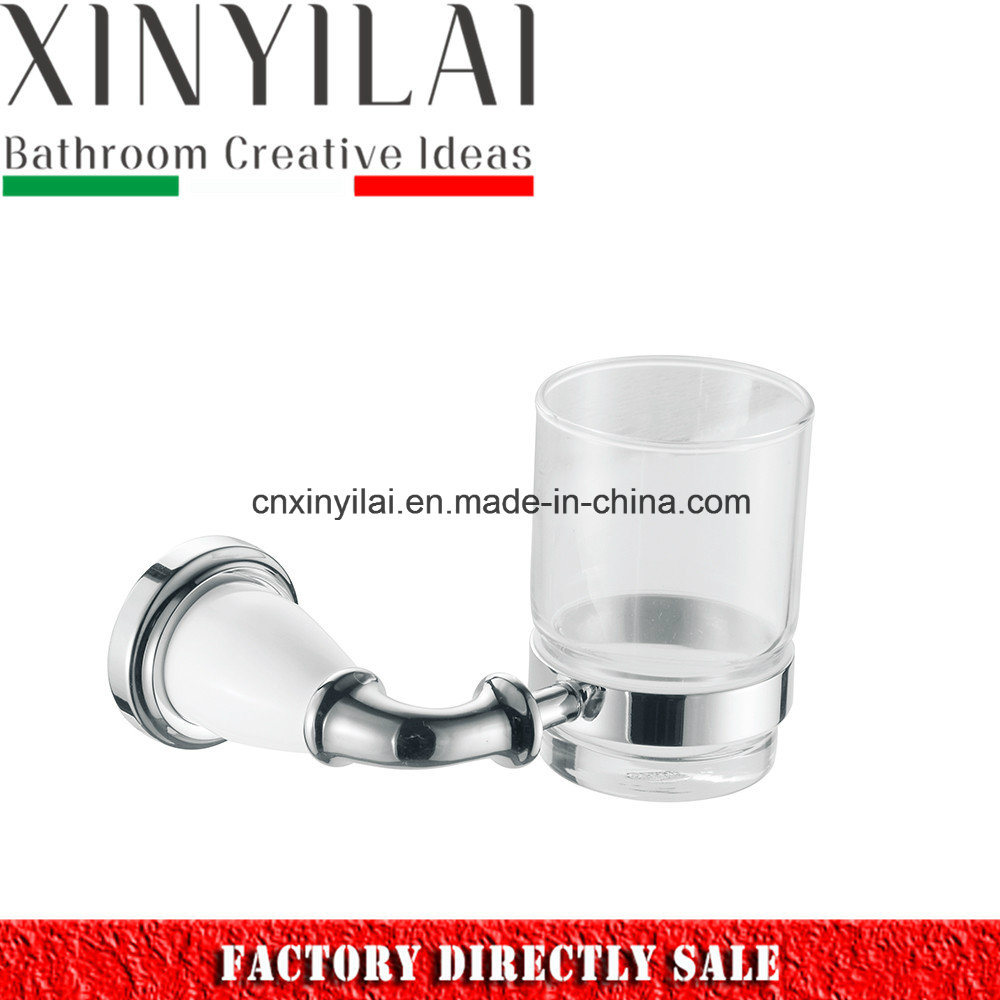 Bathroom White Chrome Plating Tumbler Holder with Glass