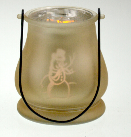 Champagne Color Glass Candle Holder with Metal Handle (DRL15080)