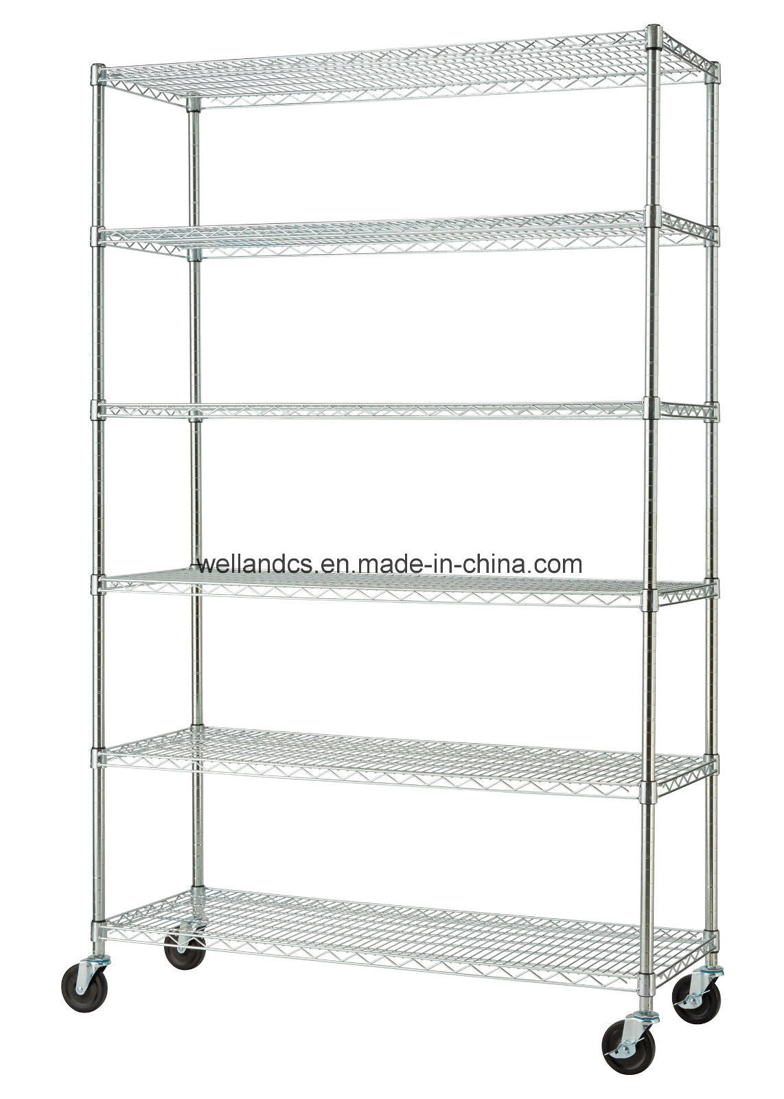 Rolling Heavy Duty 6 Shelf Adjustable Chrome Finish Commercial Wire Shelving Unit with Wheels