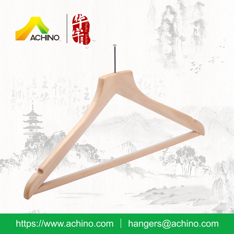 Natural Wooden Suit Hanger with Anti Slip Bar (AHWMH102)