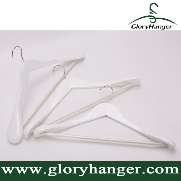 Luxury White Wooden Suit Hanger with Round Rod