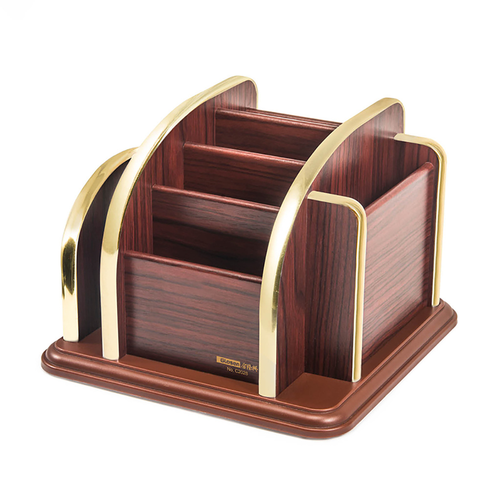Desktop Wooden All Purpose Storage Holder with Golden Edge C2028