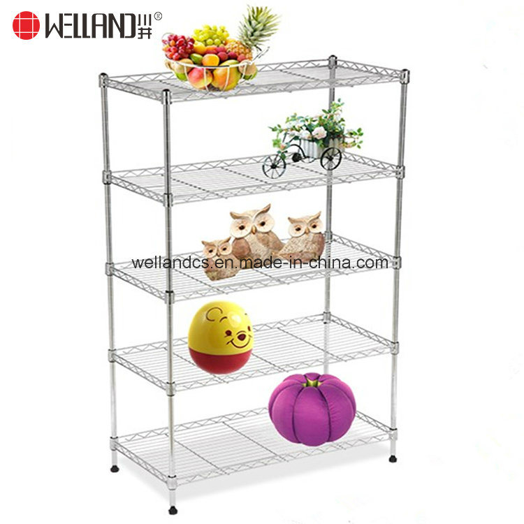 Hot Selling 5 Tiers NSF 80kgs Light Duty Storage Chrome Metal Wire Home Goods Shelf Unit