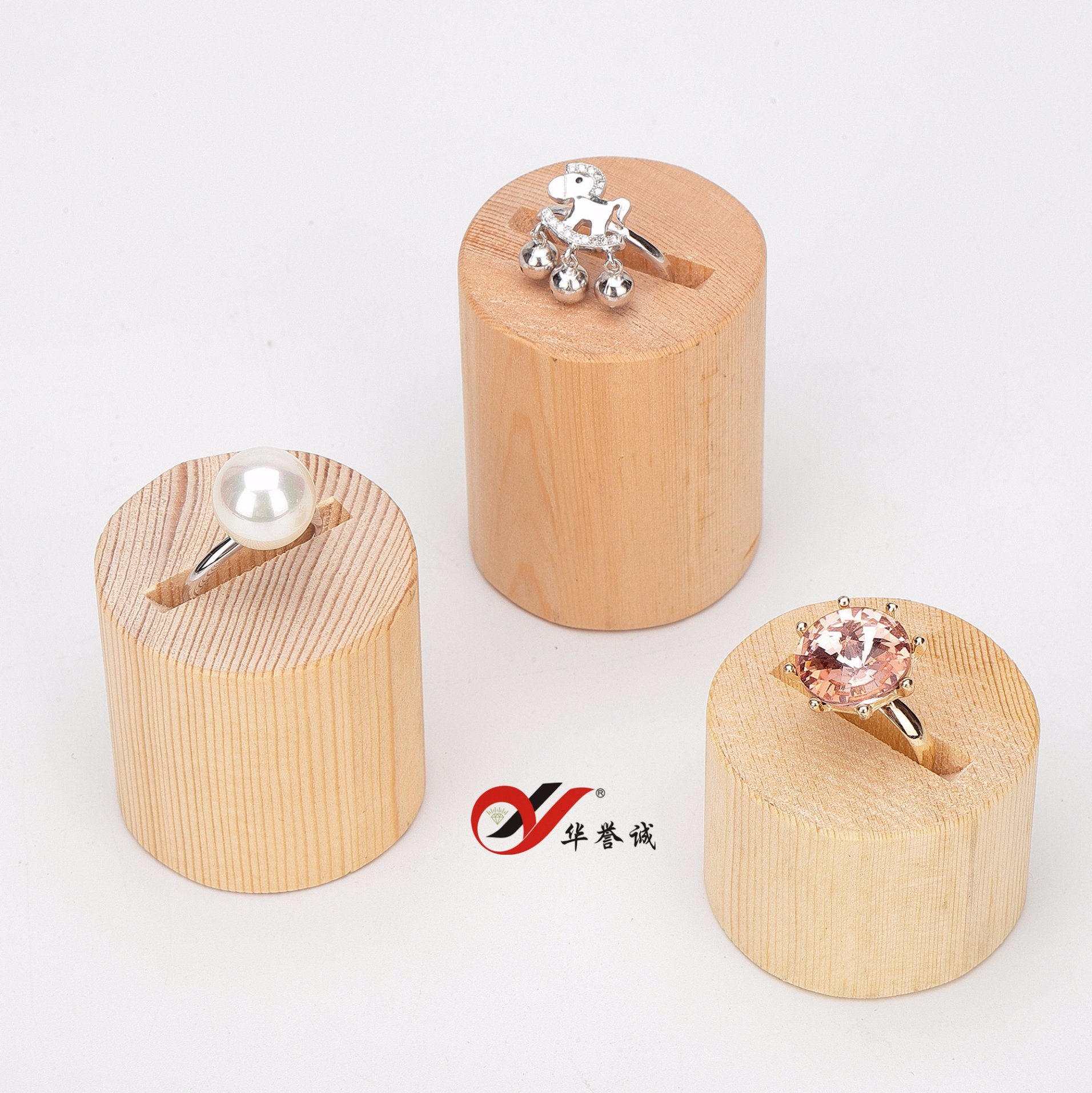 3 PCS/ Set Cylindrical Shape Original Wood Ring Display