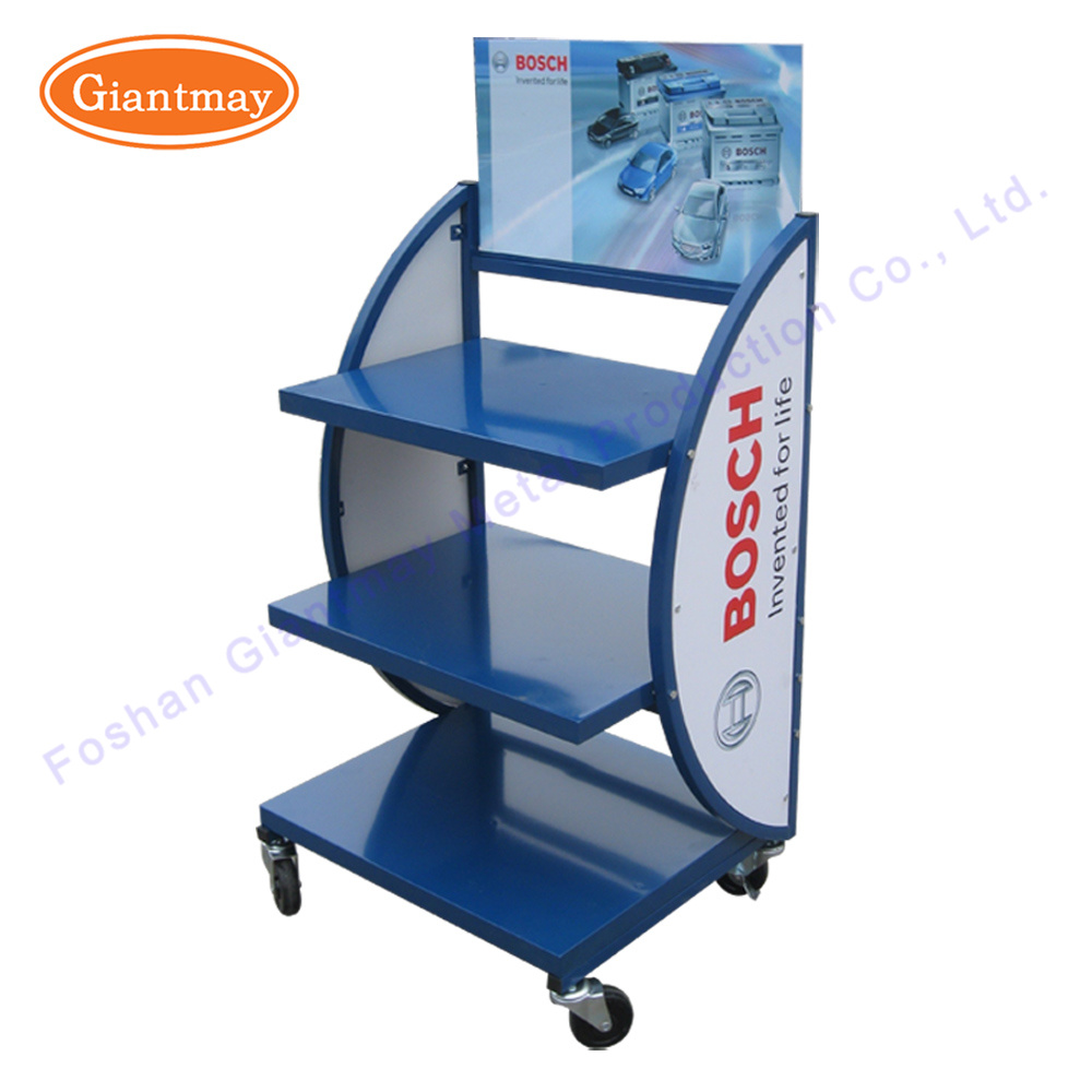 High Quality Flooring Automotive Car Battery Storage Display Rack with Wheels