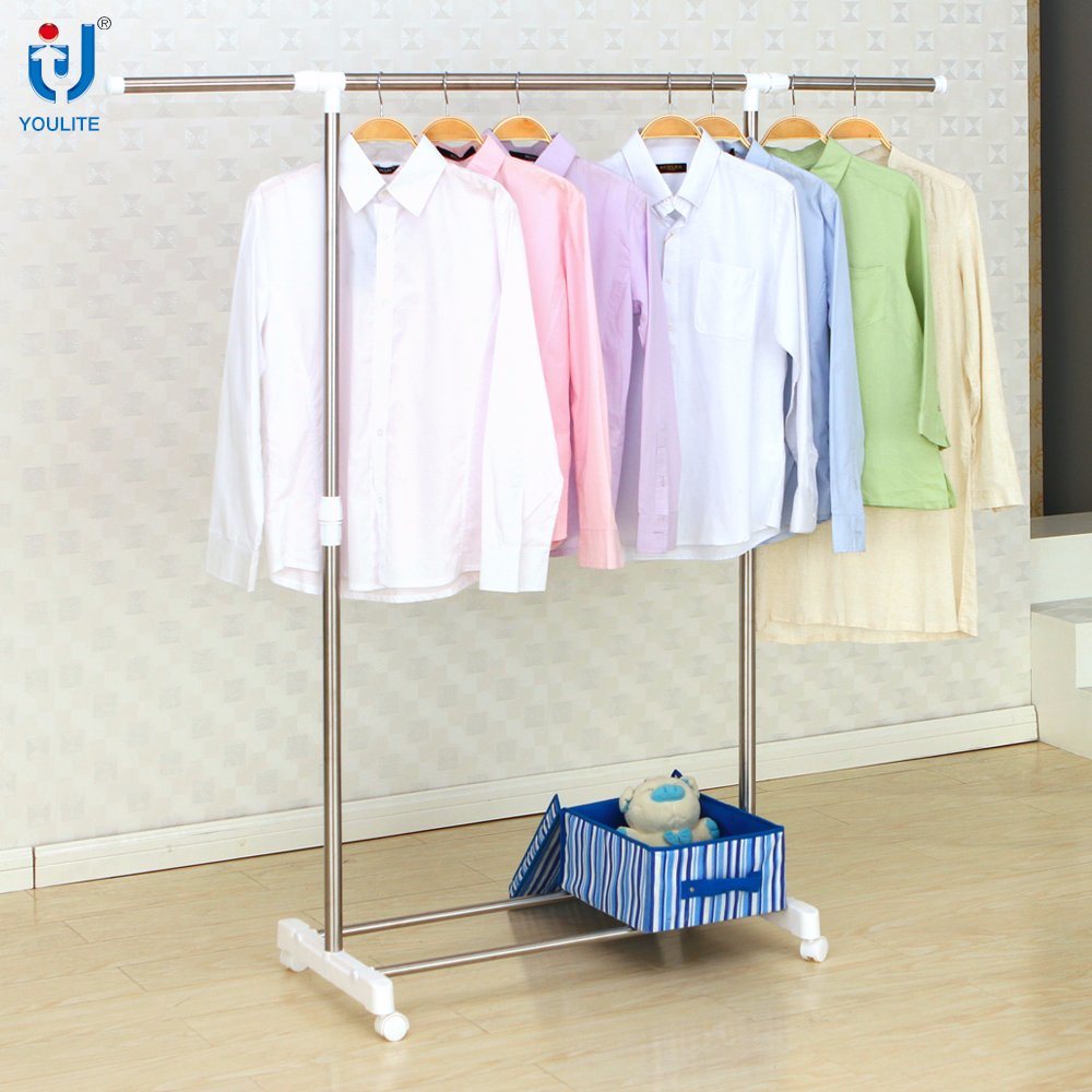 Stainless Steel Single Rod Clothes Hanger with Mesh Metal Clothes Rack