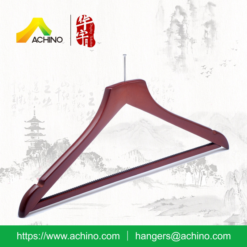 Mahogany Wooden Suit Hanger with Anti Slip Bar (AHWMH102-Cherry)