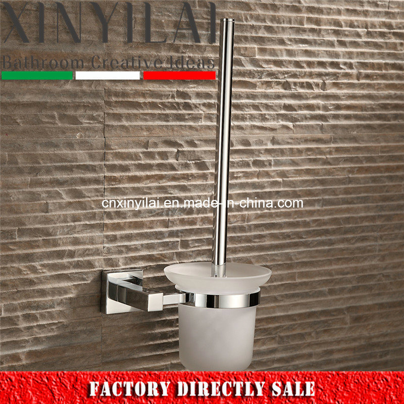 Modern Square Brass Chromed Toilet Brush Holder