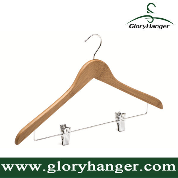 Wholesale Household Bamboo Clothes Hanger with Trousers Clip