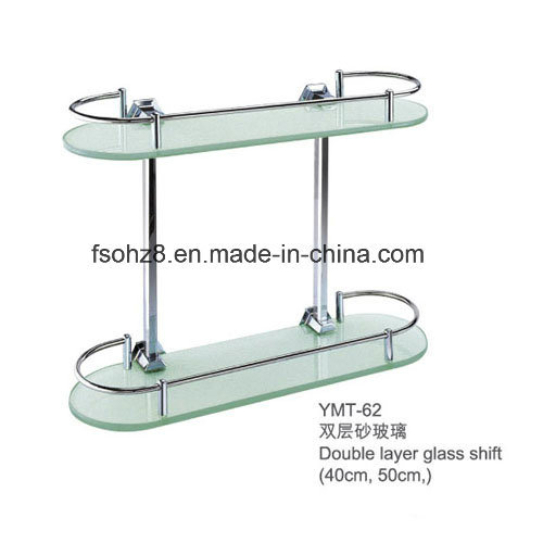 Double Layer Tempered Bathroom Glass Shelf with Rail (YMT-62)