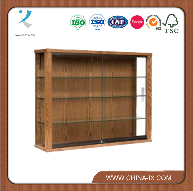 Wooden Rectangular Wall Mounted Display Stand with Sliding Door