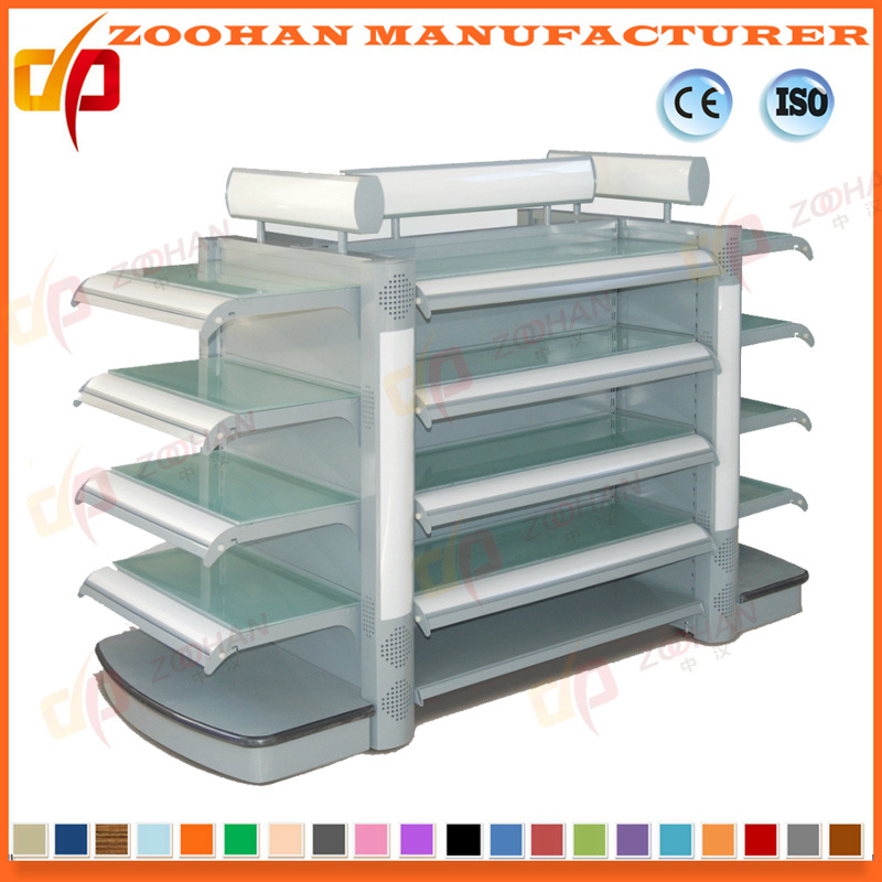 Supermarket Gondola Double Sides Display Shelf with Top Light (ZHs656)