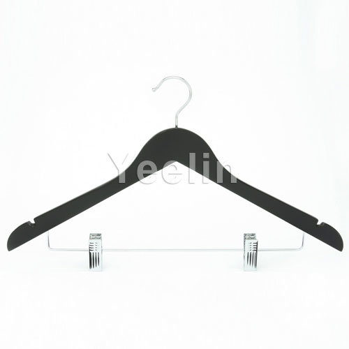 Hot Sale Rubber Coated Wooden Clothes Hanger with Clips (YW211-9314--NS)