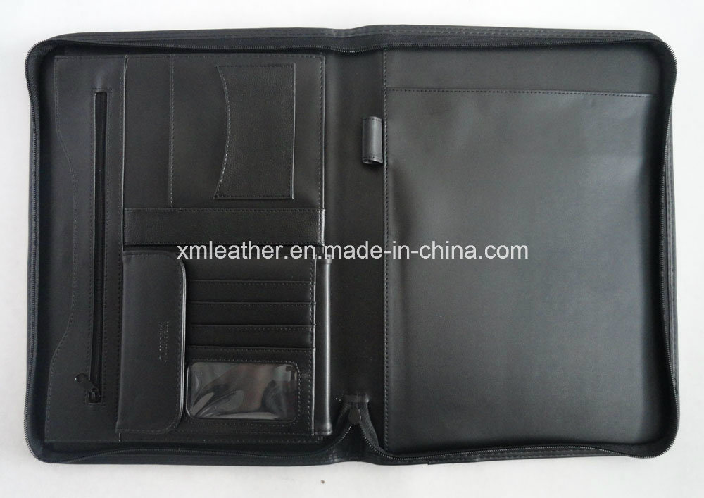 Multi Function Zipper Closed Leather Document Holder with Letter Size Pad