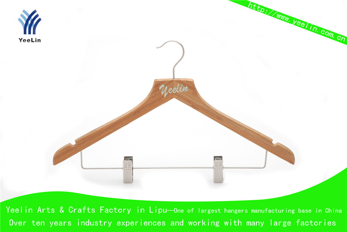 High Quality, Cheap Price and Regular Clothes Bamboo Hanger Ylbm6712-Ntlns1 for Supermarket, Wholesaler with Shiny Chrome Hook