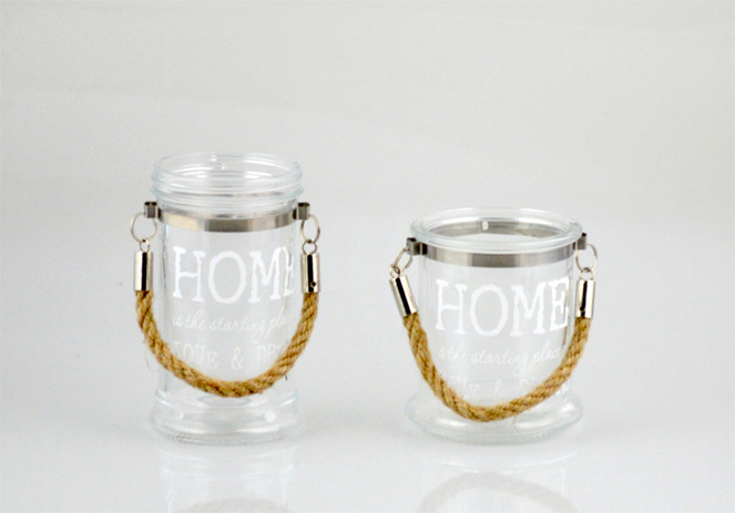 Glass Candle Holder with Jute Rope Handle