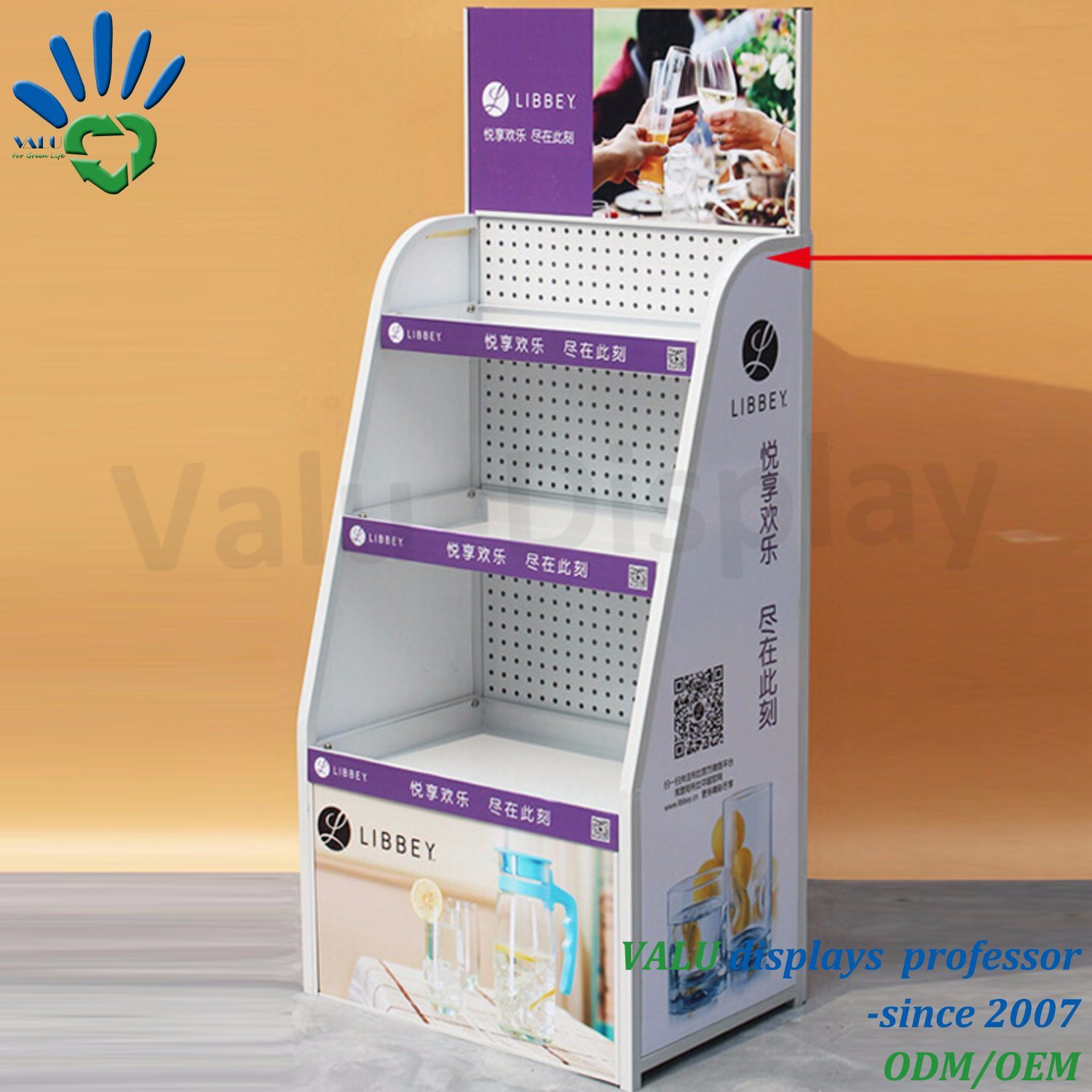 Beverage Drinks Adversting Metal Floor Stand Display and Metal Display Shelf for Supermarket