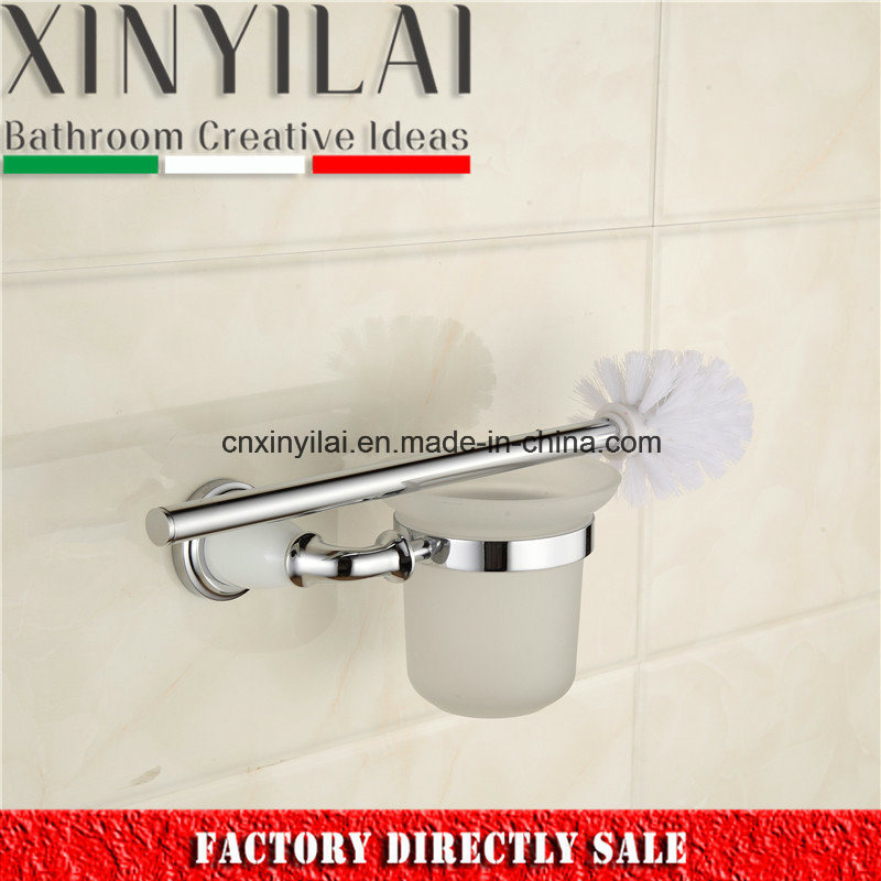 Chrome Paint Brass Toilet Brush Holder with Polish Glass Cup