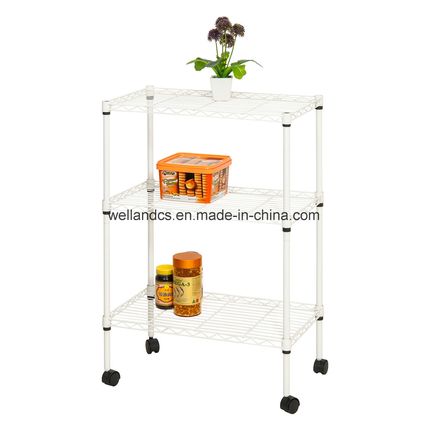 White Epoxy Coated 3 Tiers DIY 40kg Metal Kitchen Storage Rack Organizer