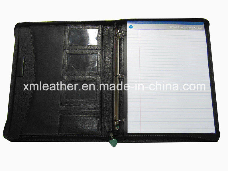 Custom Zip Leather 3 Ring Binder with Notepad