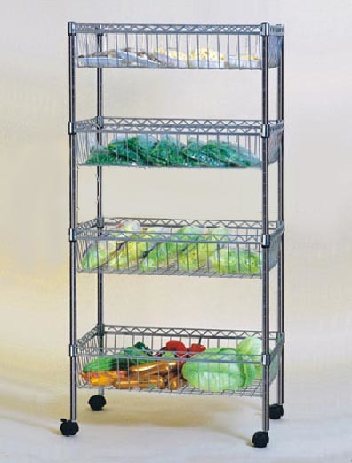 Factory Directly Fruit Vegetable Metal Floor Display Rack with Wheel