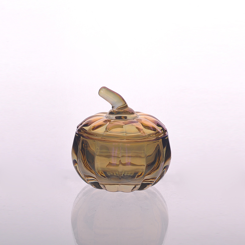 Pumpkin Shaped Ion Plating Glass Candle Holder with Lid