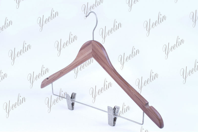 Bamboo Wood Clothes Hanger with Metal Clips, Wholesaler