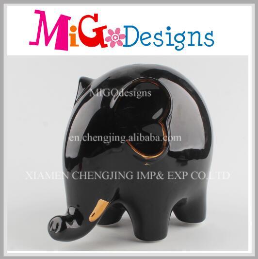 Customed Decoration Pretty Glazed Black Elephant Piggy Banks