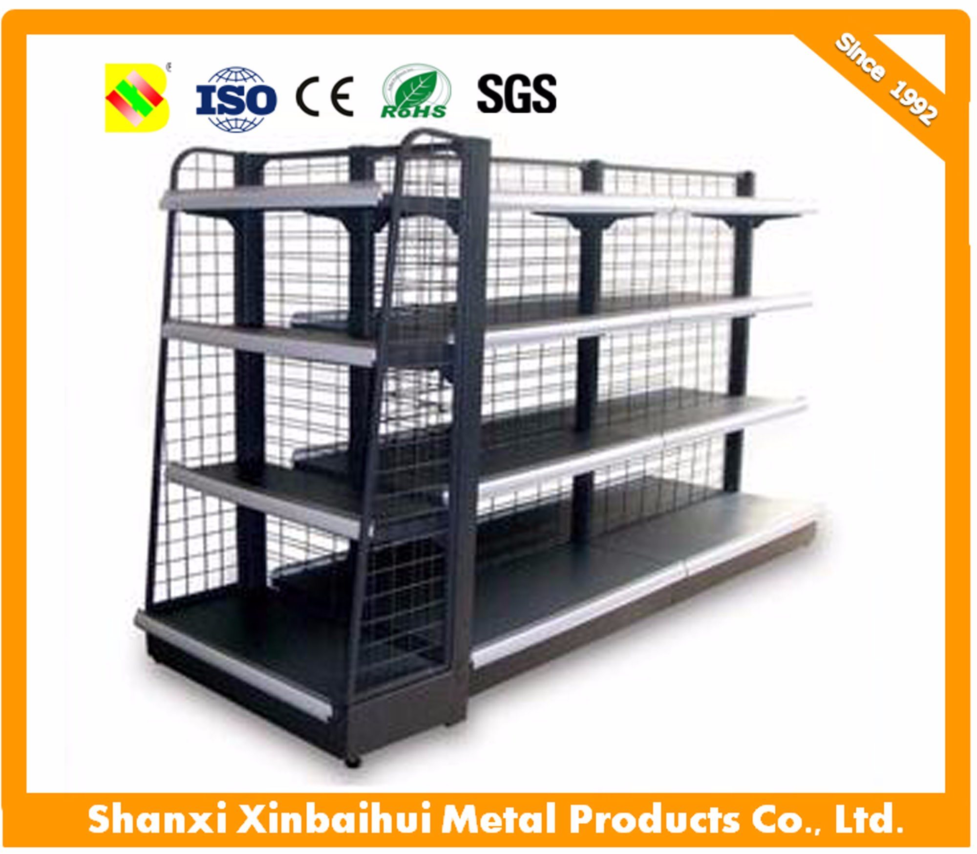 White Color Goods Shelf Supermarket with Back Meshs