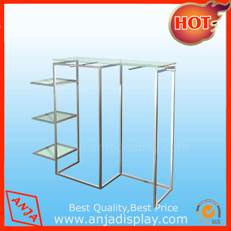 Metal Clothes Display Rack Witrh Glass Holder