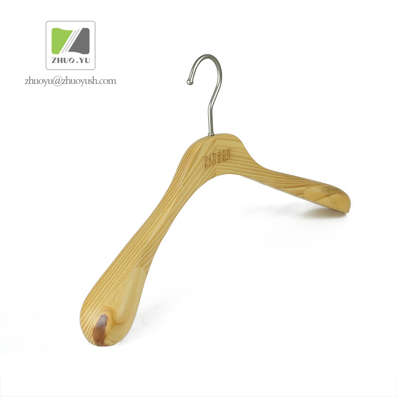 Natural Color Pine Wooden Garment Hanger with Nickel Hook