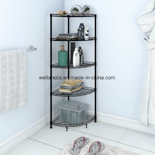 Black Powder Coated NSF DIY 5 Tiers Carbon Steel Bathroom Corner Storage Wire Rack