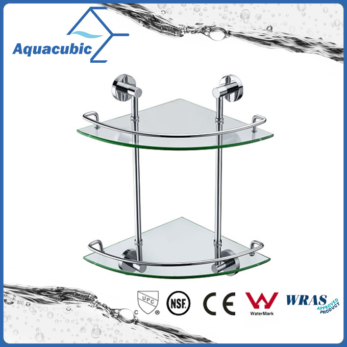 Wall Mount Corner 2 Tier Chromed Glass Shelf (AA9620B)