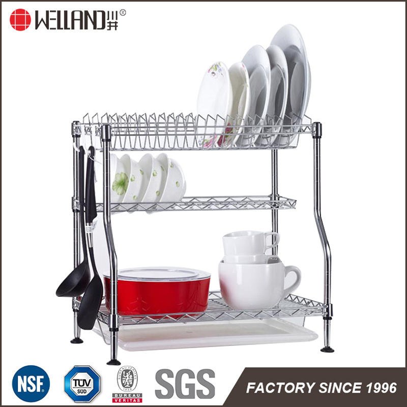 Patented Adjustable Chrome Metal Kitchen Dish Drying Rack, Plate Rack