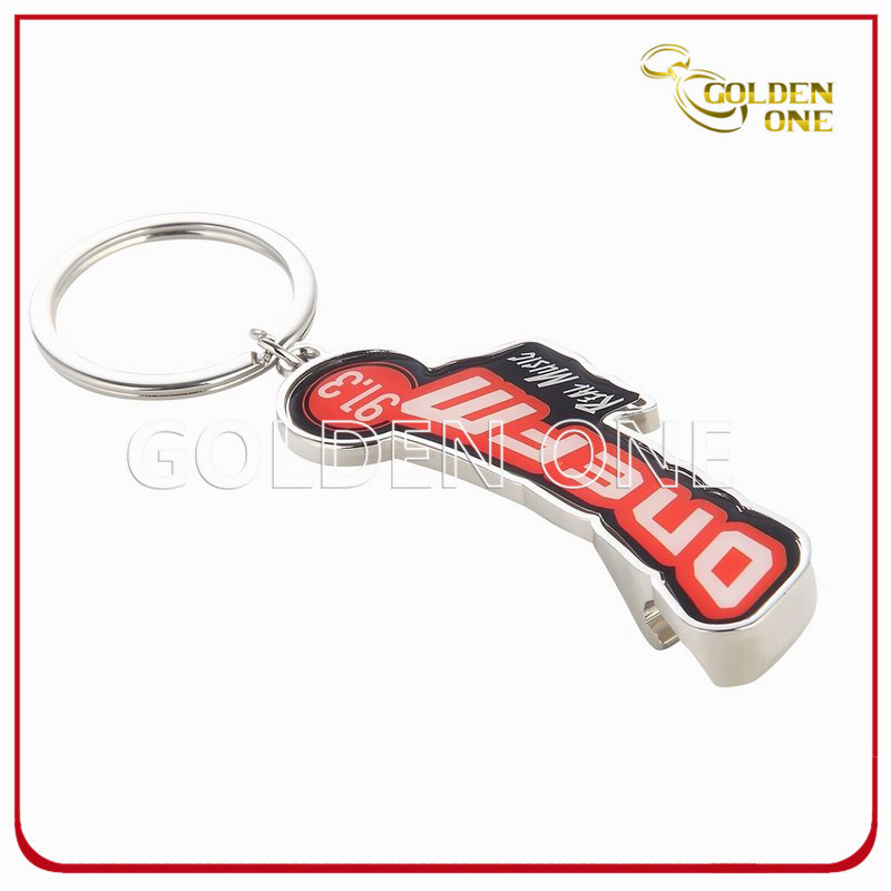 Metal Bottle Opener Key Ring with Domed Sticker Logo