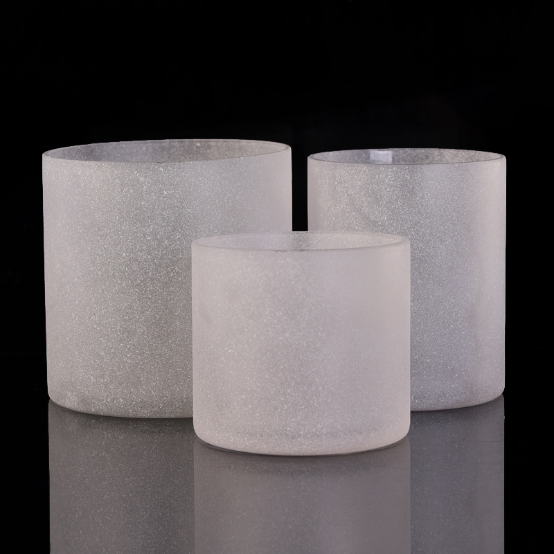 Sandblasted White Frosted Vertical Straight-Walled Glass Candle Holders
