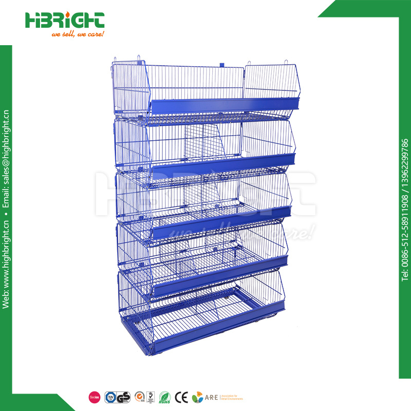 Floor Standing Promotional Wire Basket Rack with Wheels