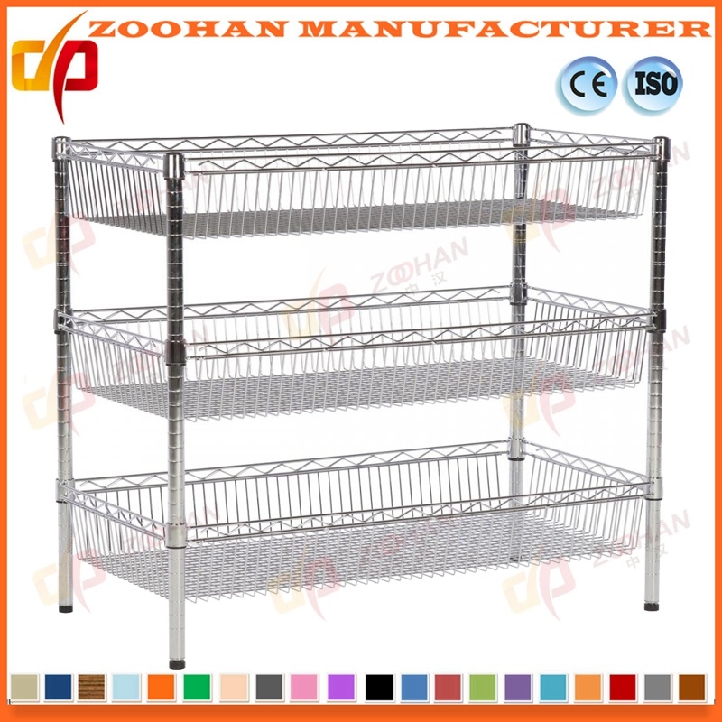 Steel Chrome Home Kitchen Storage Garage Wire Basket Shelving (Zhw115)